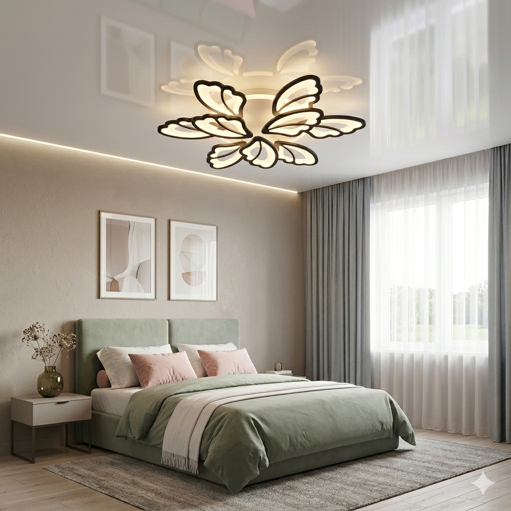 Стильна стельова LED-люстра для спальні Diasha 8166/6+3BK чорна, 9 модулів, 140 Вт, 75 см, до 20 м2