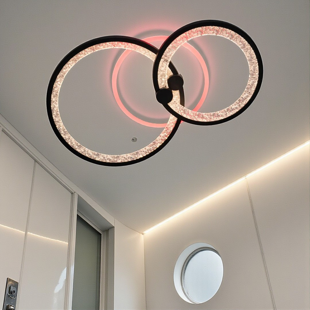 Стельова LED-люстра Diasha 8180/2BK 3color з пультом і димером, чорна, 55 W, 3025 lm, круглі акрилові LED-кільця 53×33 см Стельова LED-люстра Diasha 8180/2BK 3color з пультом і димером, чорна, 55 W, 3025 lm, круглі акрилові LED-кільця 53×33 см