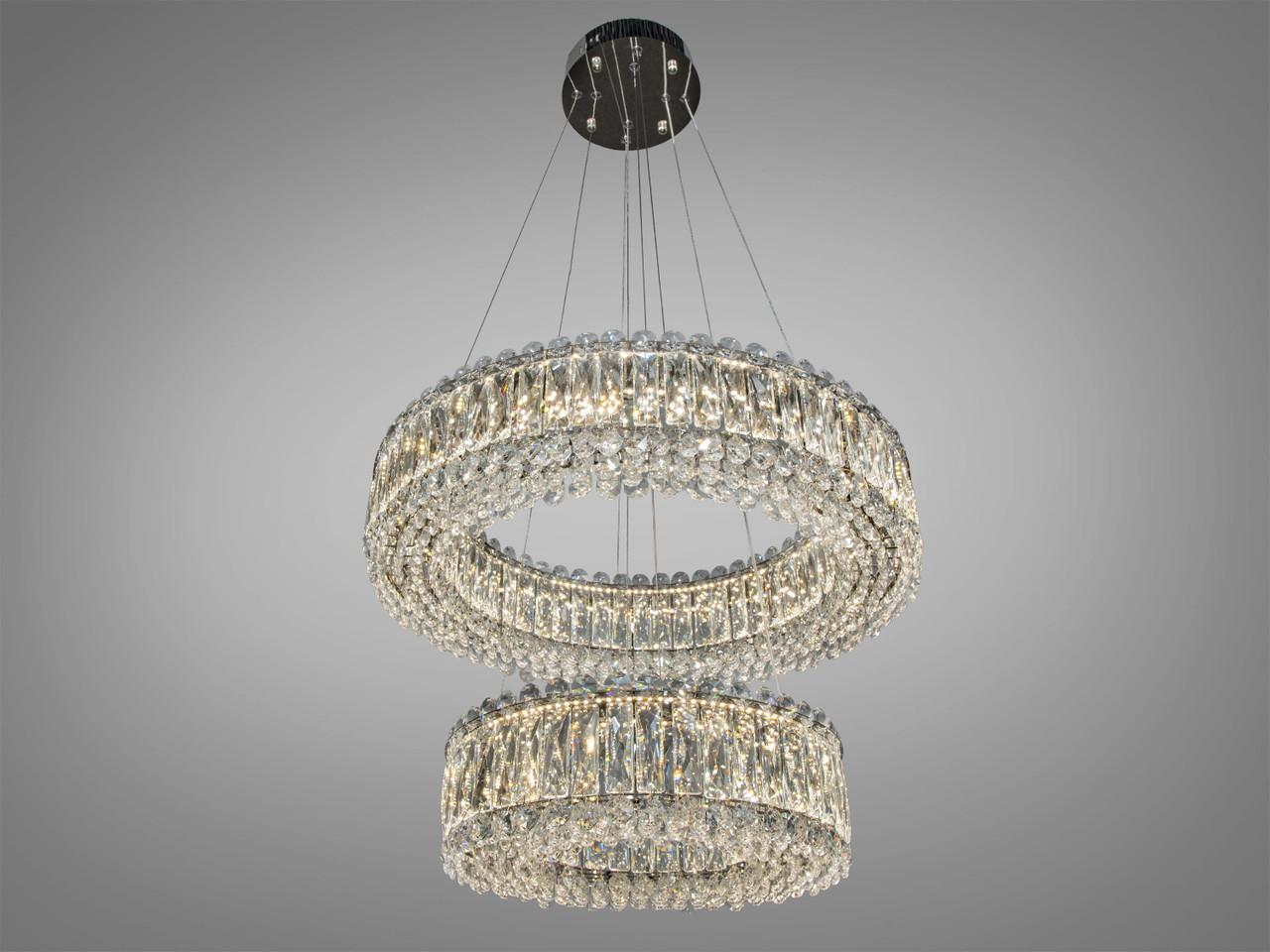 Люстра стельова LED Diasha 8693-600+400CH, 85W, хром, кришталева, регульована висота, для офісу, кафе, вітальні, спальні Люстра стельова LED Diasha 8693-600+400CH, 85W, хром, кришталева, регульована висота, для офісу, кафе, вітальні, спальні