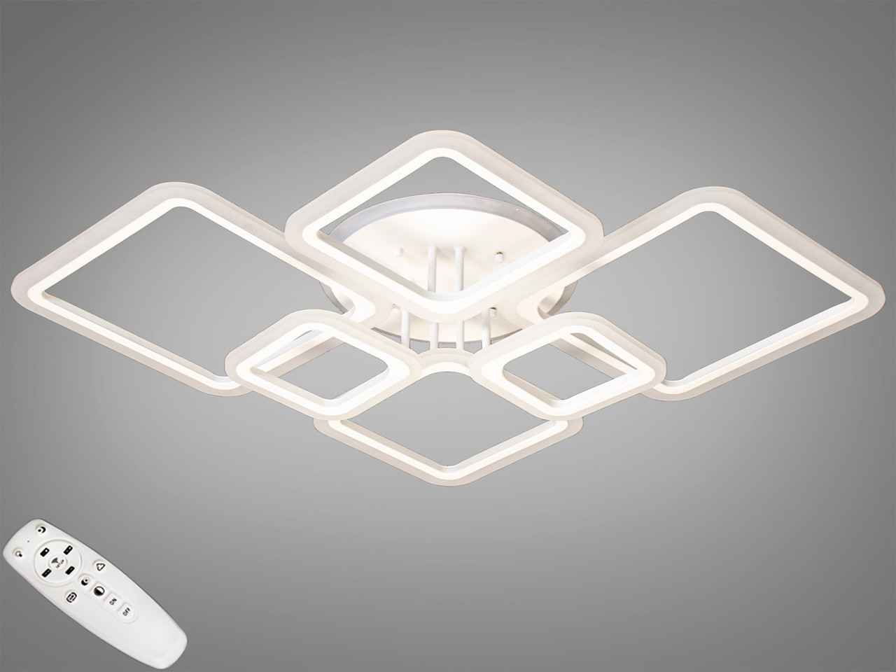 Люстра стельова LED Diasha A8160/6WH, 150W, 3200K-6000K, білий метал, акрил, сучасний стиль, з пультом, диммером Люстра стельова LED Diasha A8160/6WH, 150W, 3200K-6000K, білий метал, акрил, сучасний стиль, з пультом, диммером