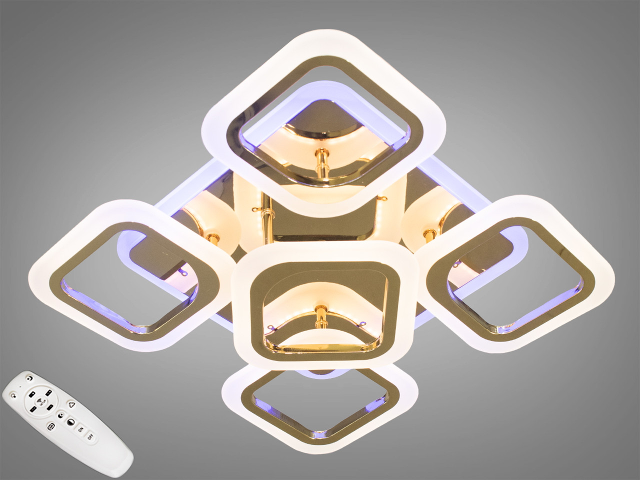 Стельова люстра LED Diasha AS8060/4+1G, 80W, 3200K-6500K, золото, акрил, сучасний стиль з пультом та диммером Стельова люстра LED Diasha AS8060/4+1G, 80W, 3200K-6500K, золото, акрил, сучасний стиль з пультом та диммером