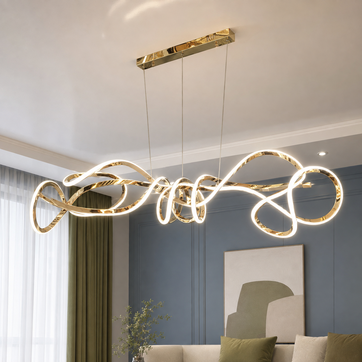 Велика дизайнерська золота LED люстра з переплетеними світловими стрічками CG80027GD Artlight 218 Вт