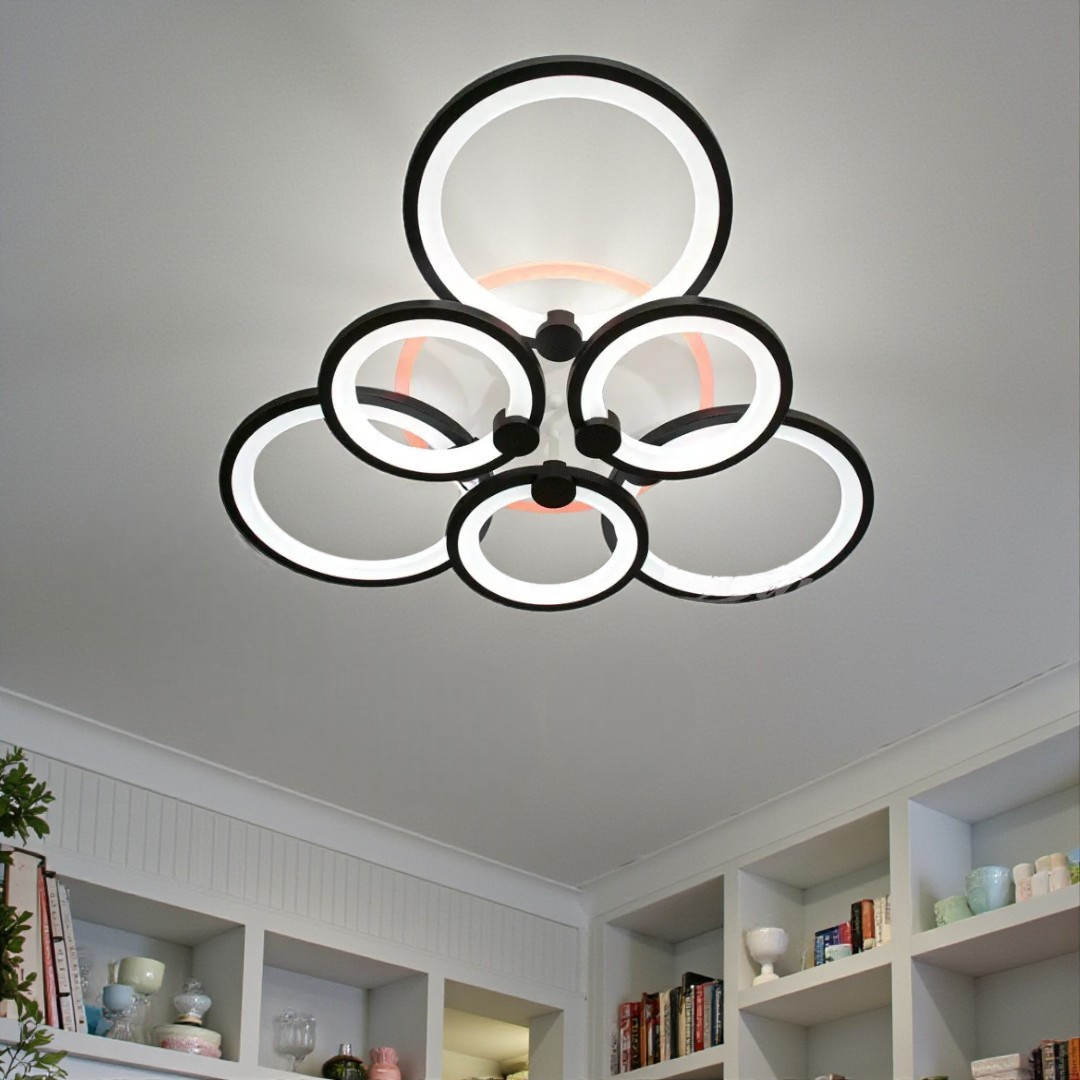 Стельова LED-люстра Diasha D8022/3+3BK з кільцевими елементами, 3 кольори світла Стельова LED-люстра Diasha D8022/3+3BK з кільцевими елементами, 3 кольори світла