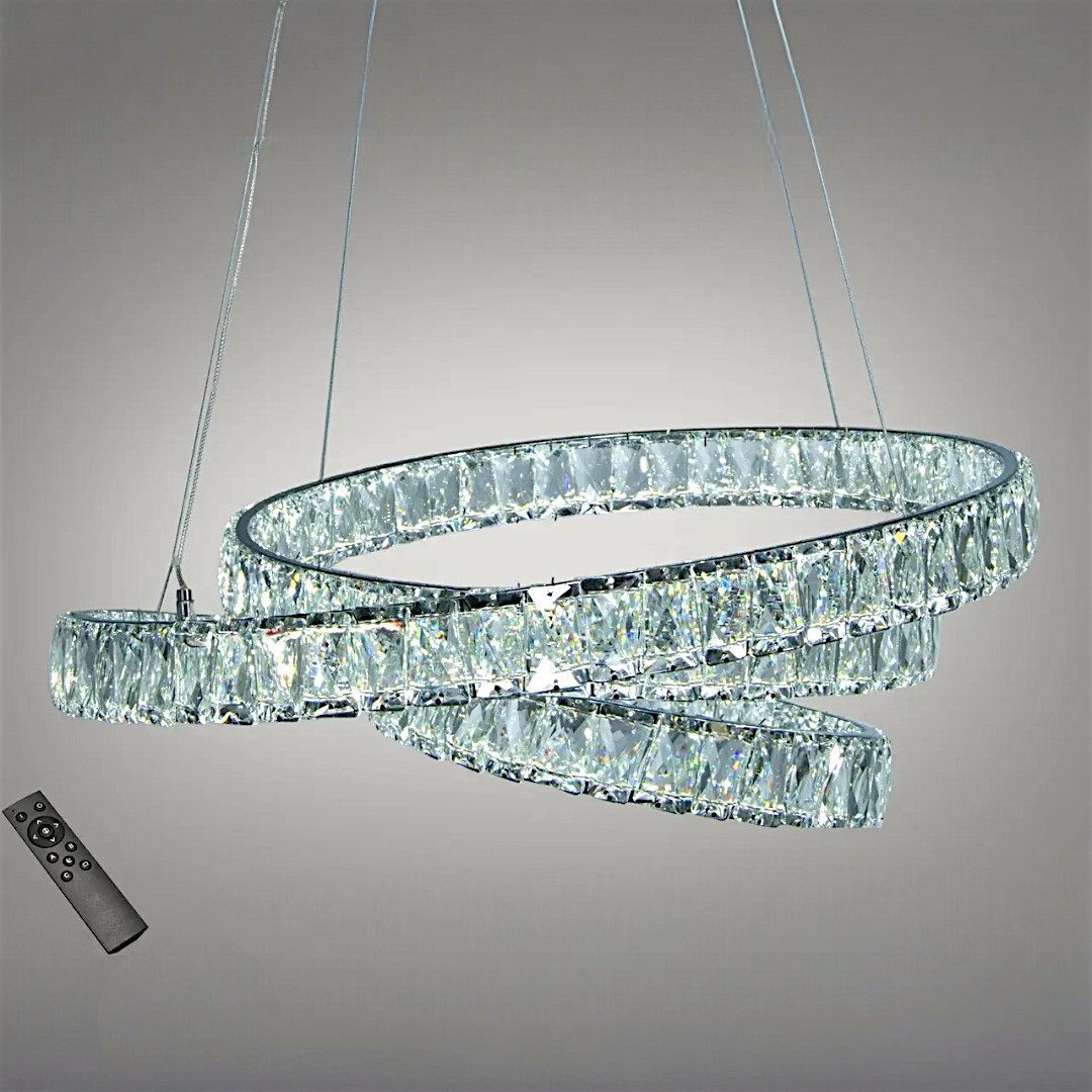 Стильна підвісна LED-люстра з кришталем Diasha D8876/600CH, 92W, пульт, хром, Ø58 см