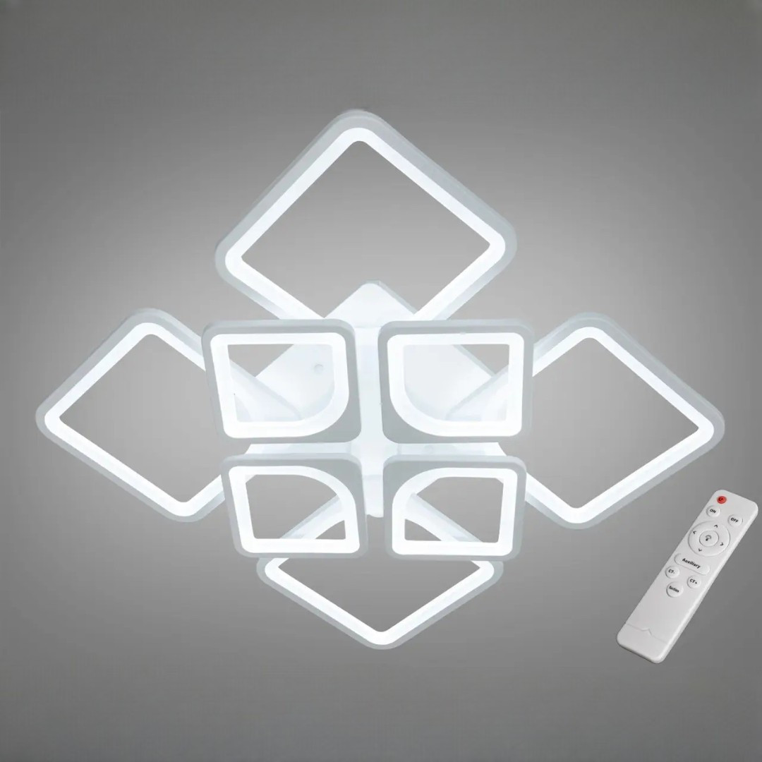 Стельова LED-люстра Diasha H8060/4+4WH 135W, 60×60×14 см, 3 кольори світла, біла Стельова LED-люстра Diasha H8060/4+4WH 135W, 60×60×14 см, 3 кольори світла, біла