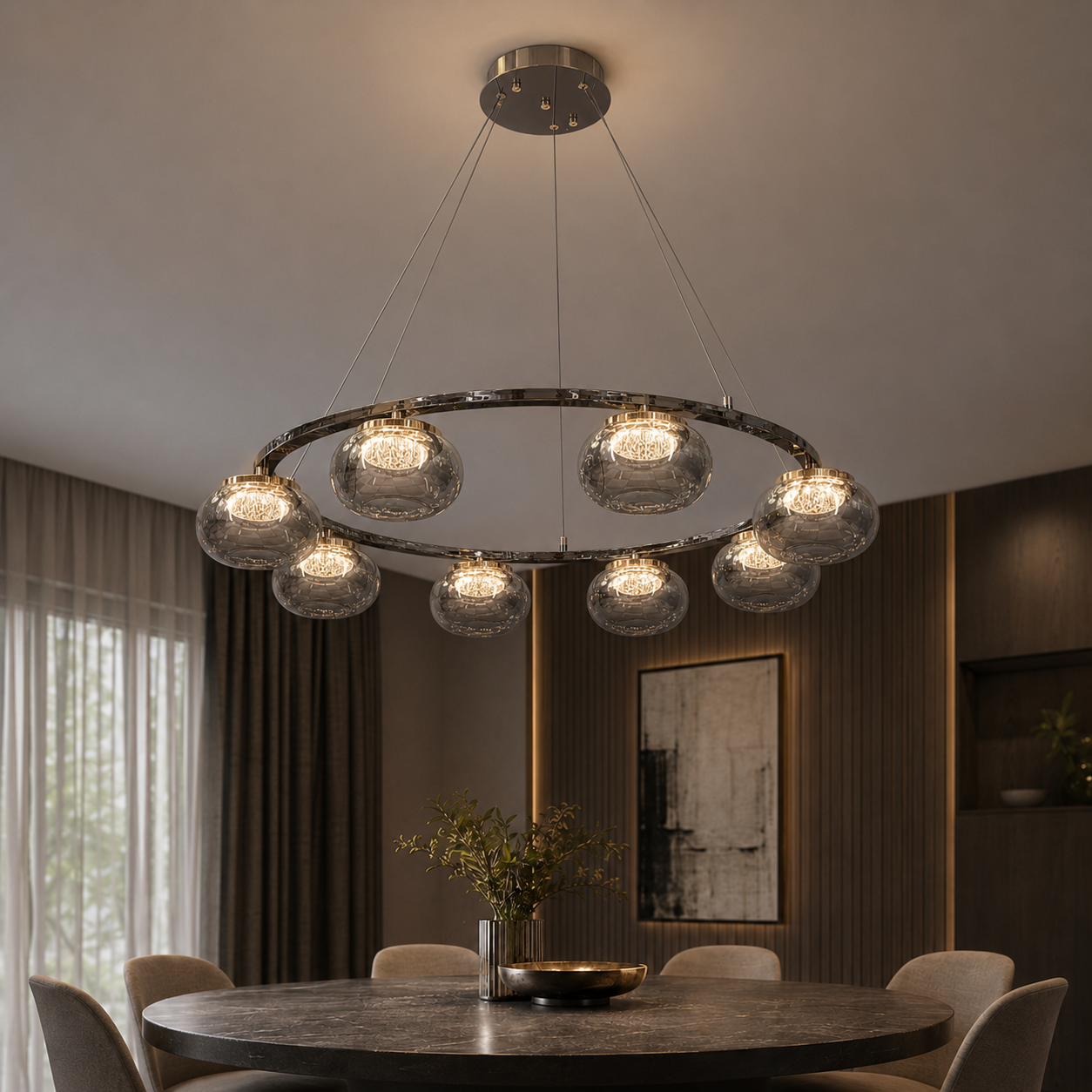 Світлодіодна люстра підвісна Artlight LQ7125-8 з вісьма графітовими плафонами, 50W Світлодіодна люстра підвісна Artlight LQ7125-8 з вісьма графітовими плафонами, 50W
