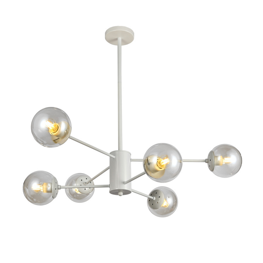 Люстра стельова Levistella 7526033-6 WH+CL, 6 плафонов, E27, білий + прозорий, сучасний стиль для дому Люстра стельова Levistella 7526033-6 WH+CL, 6 плафонов, E27, білий + прозорий, сучасний стиль для дому