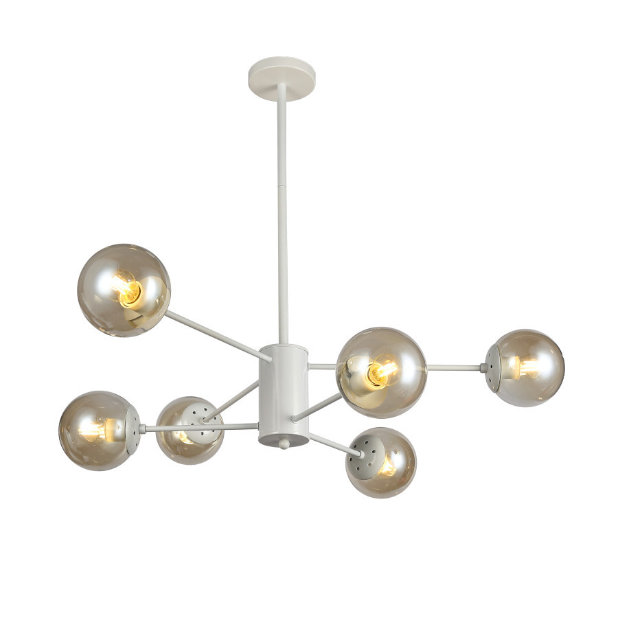 Люстра стельова LED Levistella 7526033-6 WH+BR, E27, 6 плафонов, білий і коричневий, сучасний дизайн Люстра стельова LED Levistella 7526033-6 WH+BR, E27, 6 плафонов, білий і коричневий, сучасний дизайн