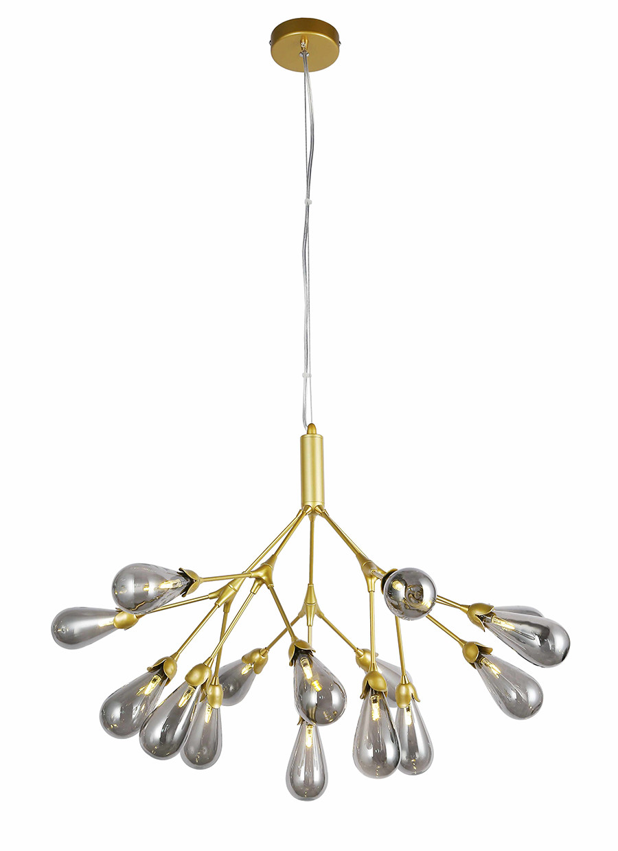 Люстра стельова Levistella 918LP268-15 GD+BK, 15 плафонов, золото + чорний, метал + скло, сучасний стиль для вітальні