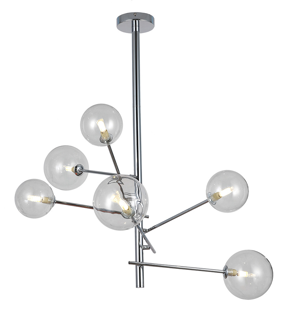 Люстра стельова LED Levistella 761LLP01-6 CR+CL, 6 ламп G9, хром, прозоре скло, сучасний стиль