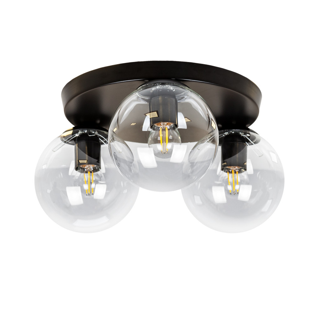 Люстра стельова LED Levistella 756XPR150F-3 BK+CL (300), 3 плафона, E27, чорний метал + прозоре скло, сучасний стиль для дому Люстра стельова LED Levistella 756XPR150F-3 BK+CL (300), 3 плафона, E27, чорний метал + прозоре скло, сучасний стиль для дому