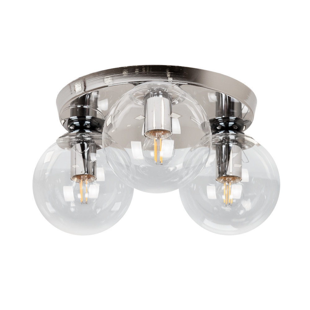 Люстра стельова Levistella 756XPR150F-3 CR+CL (290), 3 плафона, E27, хром + прозоре скло, 150 мм, сучасний стиль для дому Люстра стельова Levistella 756XPR150F-3 CR+CL (290), 3 плафона, E27, хром + прозоре скло, 150 мм, сучасний стиль для дому