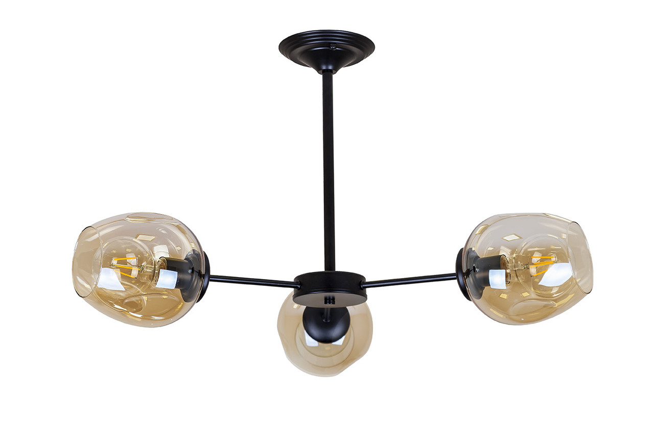 Люстра стельова Levistella 752F0231-3 BK+BR, E27, 650мм, чорний метал, коричневе скло, сучасний стиль для дому