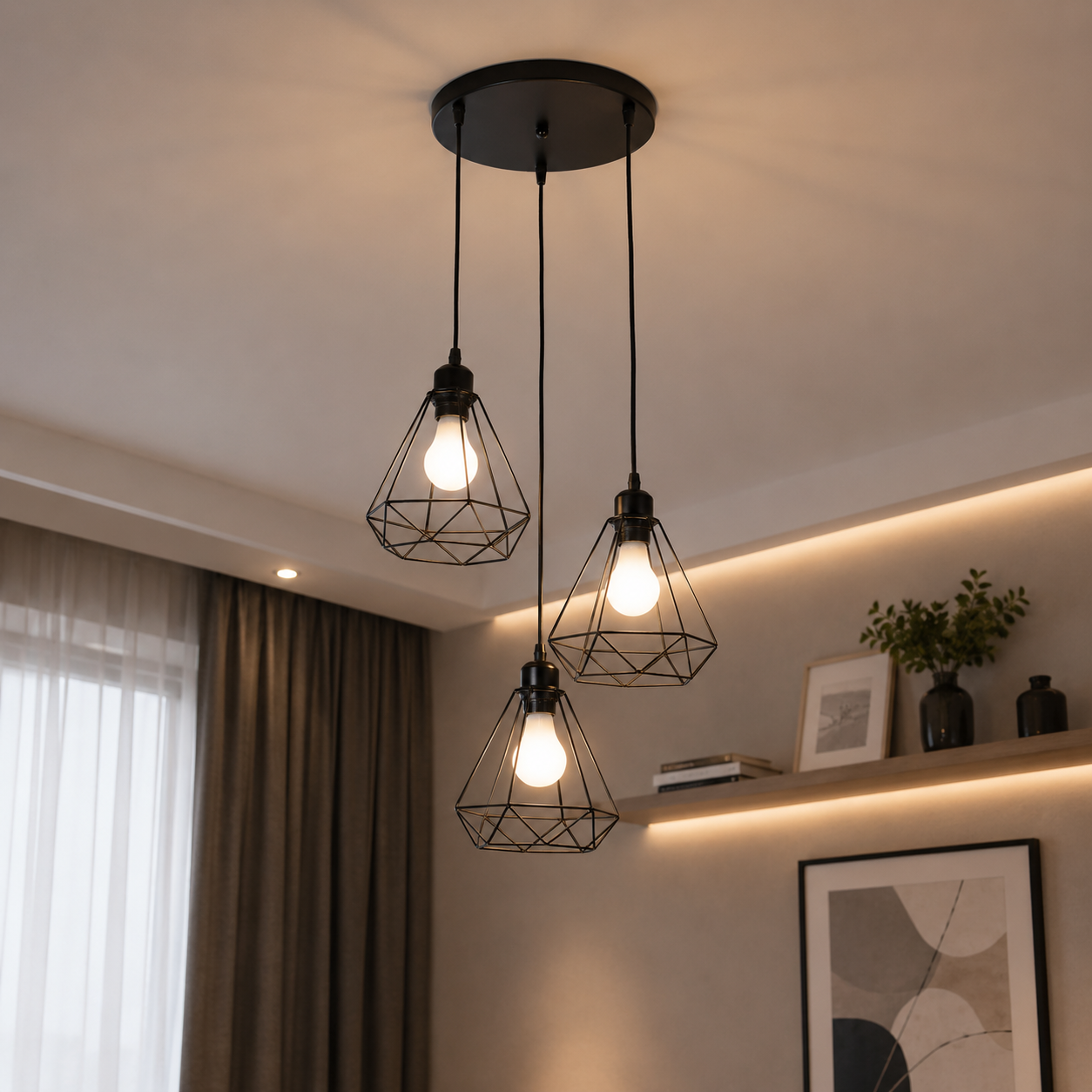 Стильна підвісна люстра Levistella 7522019F-3 BK+BK у стилі loft з металевими плафонами Стильна підвісна люстра Levistella 7522019F-3 BK+BK у стилі loft з металевими плафонами