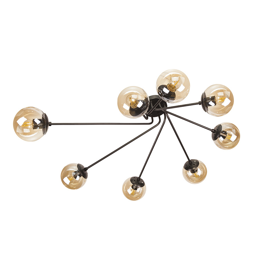 Люстра стельова Levistella 7529803-8 BK+BR, 8 плафонів, чорний метал, коричневе скло, сучасний стиль для дому