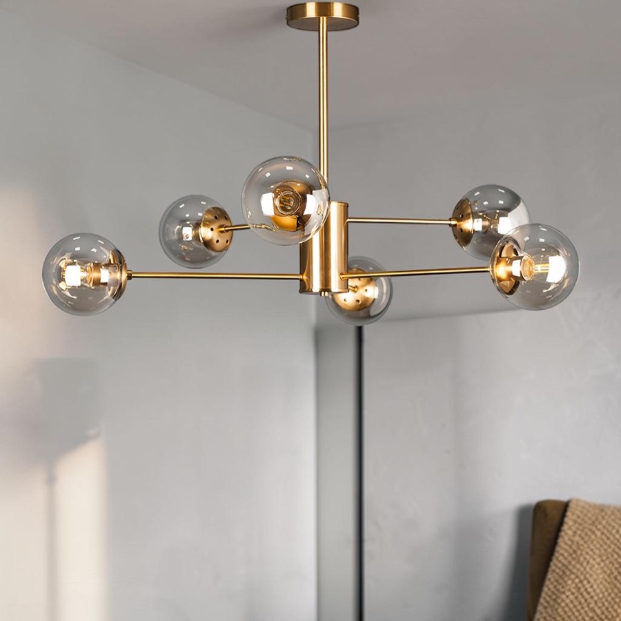 Люстра стельова Levistella 7526033-6 BRZ+BК, E27, бронза, скло та метал, сучасний стиль, 700 мм