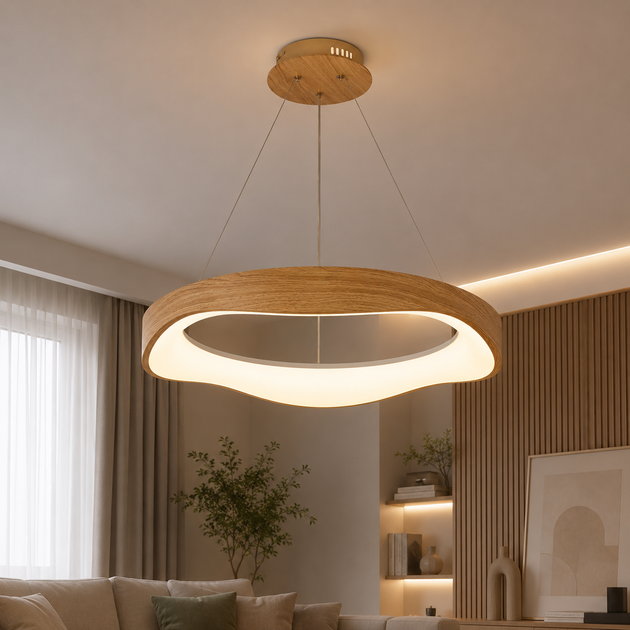 Сучасна підвісна LED-люстра Levistella 781P2298 (620) LWD світле дерево 92W з пультом Сучасна підвісна LED-люстра Levistella 781P2298 (620) LWD світле дерево 92W з пультом