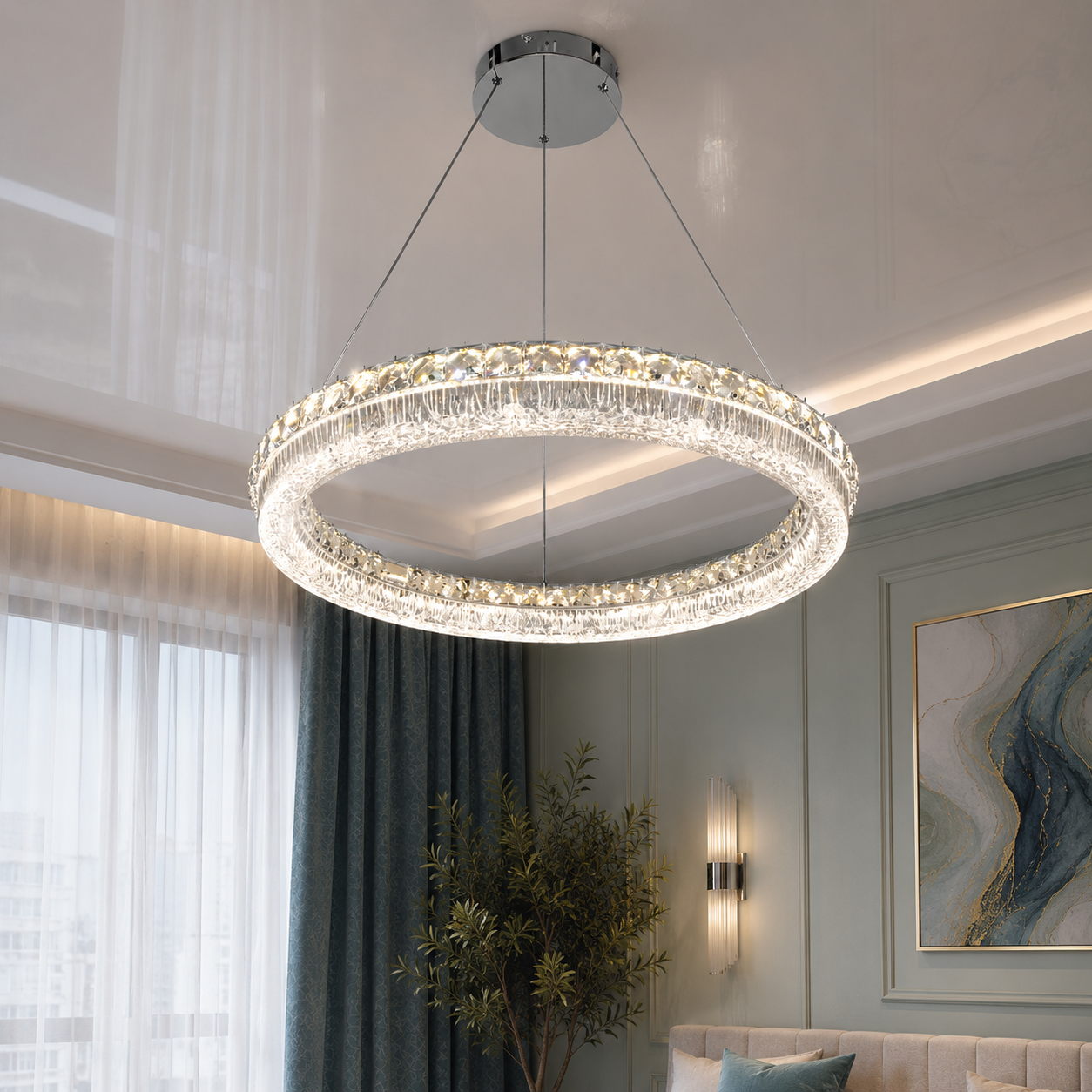 Підвісна LED-люстра Diasha MD6027/600HR для спальні, кухні та вітальні, 95 W, 61 см, 10-18 m2 Підвісна LED-люстра Diasha MD6027/600HR для спальні, кухні та вітальні, 95 W, 61 см, 10-18 m2