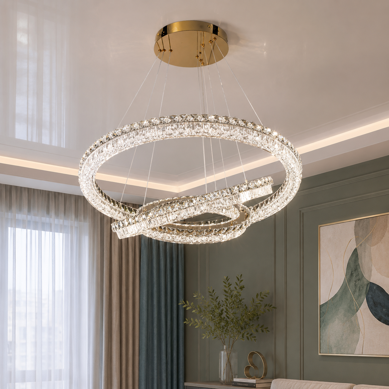 Підвісна LED-люстра Diasha MD6027/800+600+400S-gol для вітальні, зали та сходів, 270 W, 82 см, 17-35m2 Підвісна LED-люстра Diasha MD6027/800+600+400S-gol для вітальні, зали та сходів, 270 W, 82 см, 17-35m2