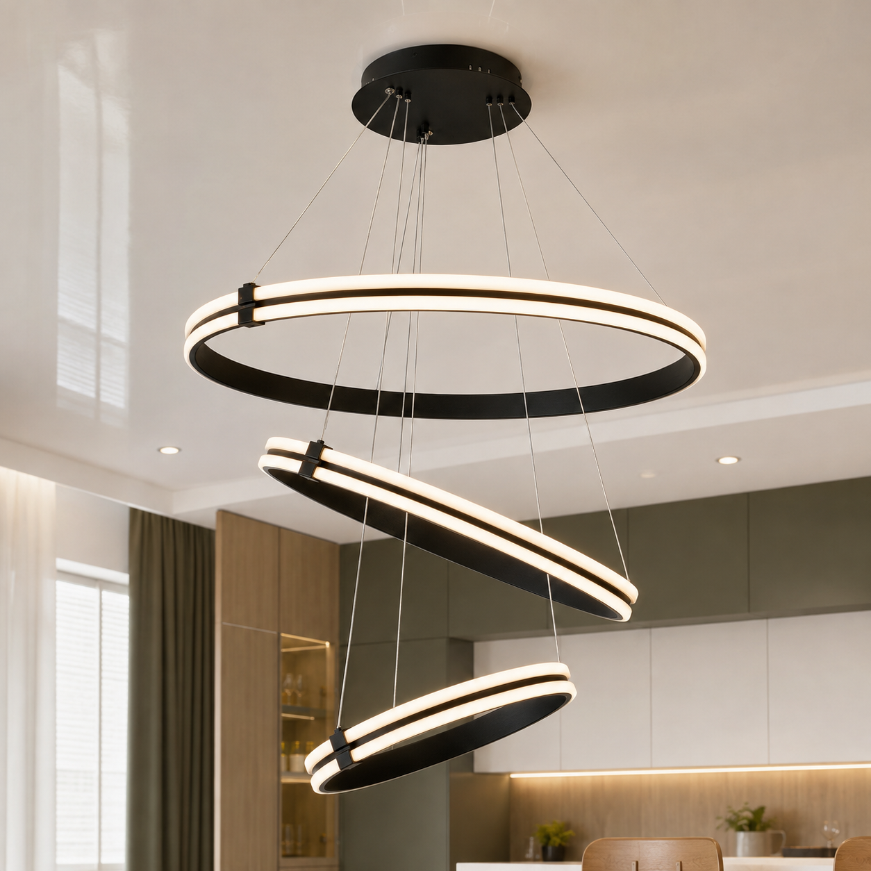 Велика триярусна LED люстра MD78099/80+60+40BK Artlight із чорними кільцями Велика триярусна LED люстра MD78099/80+60+40BK Artlight із чорними кільцями