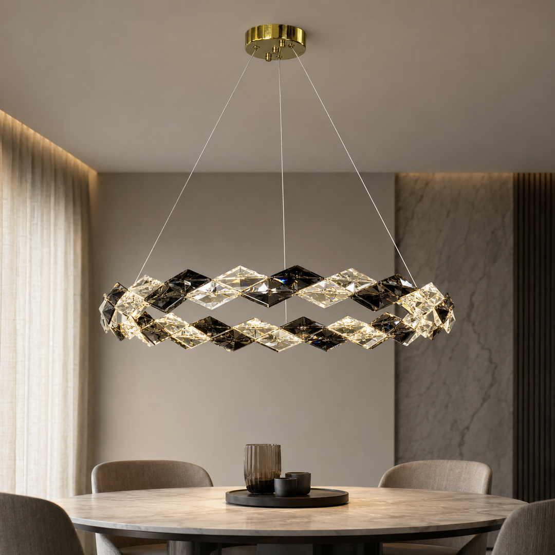 Світлодіодна підвісна люстра Artlight MD9009/600GD з прозорим та димчастим склом, 49W