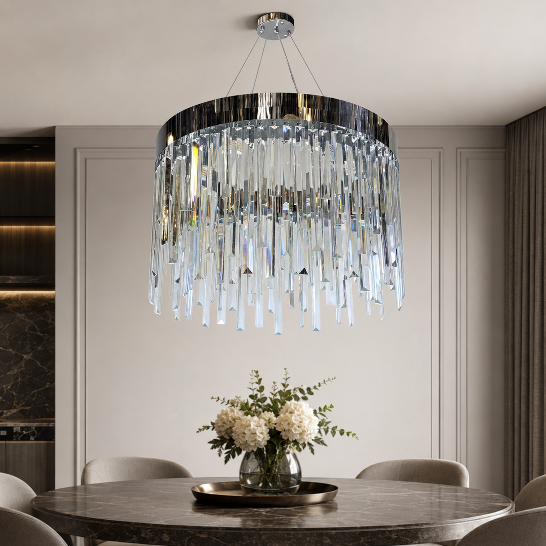 Підвісна люстра Artlight P809/600CH на 9 ламп E14 з прозорими скляними підвісами