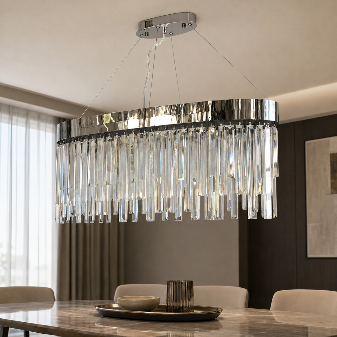 Підвісна люстра Artlight P809/800L CH на 10 ламп E14 із овальним хромованим корпусом Підвісна люстра Artlight P809/800L CH на 10 ламп E14 із овальним хромованим корпусом