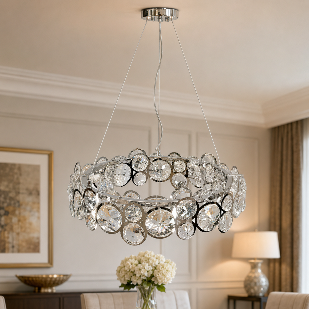 Підвісна люстра Artlight P810/600CH на 9 ламп E14 із прозорим скляним декором Підвісна люстра Artlight P810/600CH на 9 ламп E14 із прозорим скляним декором