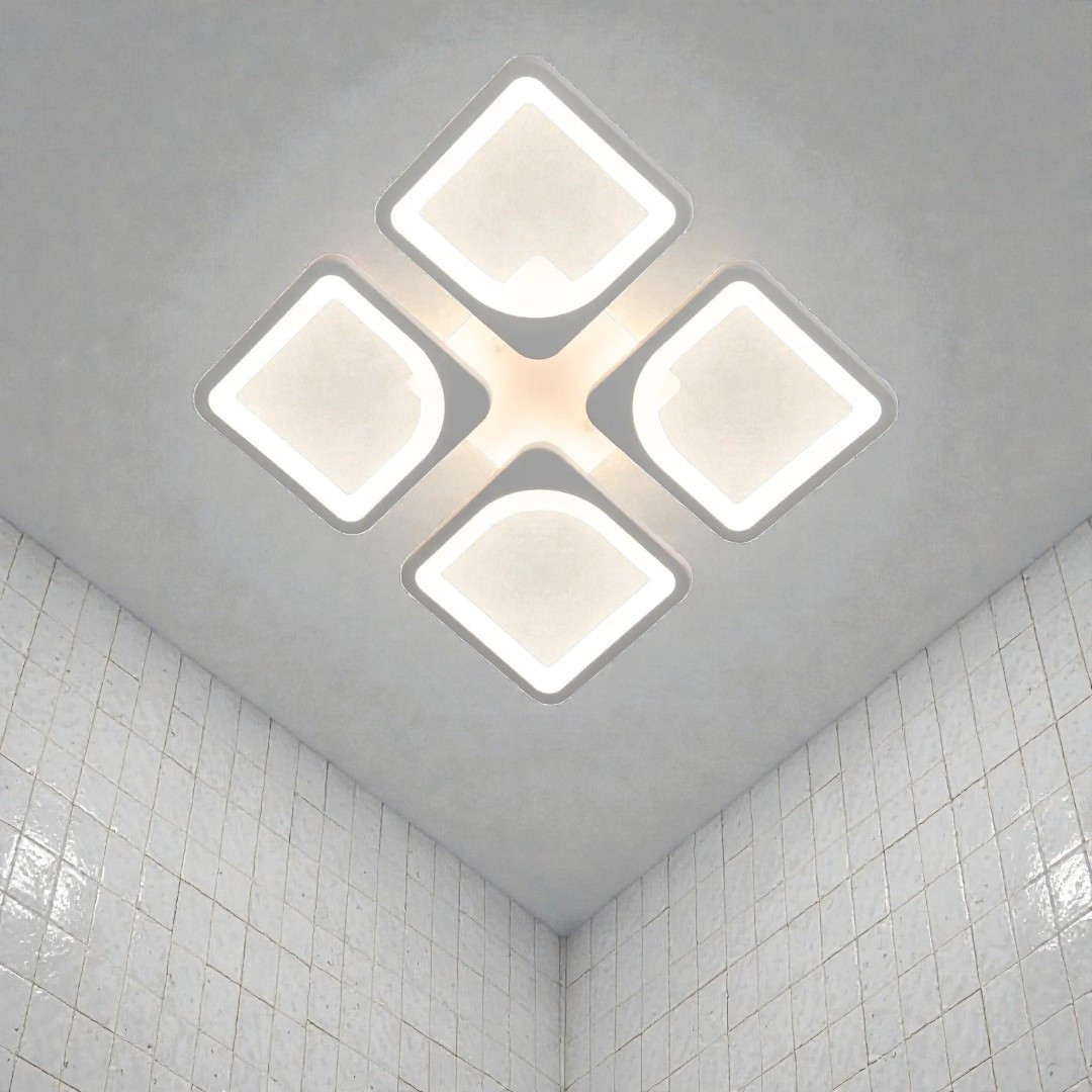 Стельова LED-люстра Diasha S8060/4WH з пультом і димером, біла, 60 W, 3575 lm, квадратні акрилові плафони 37,7×37,7 см Стельова LED-люстра Diasha S8060/4WH з пультом і димером, біла, 60 W, 3575 lm, квадратні акрилові плафони 37,7×37,7 см