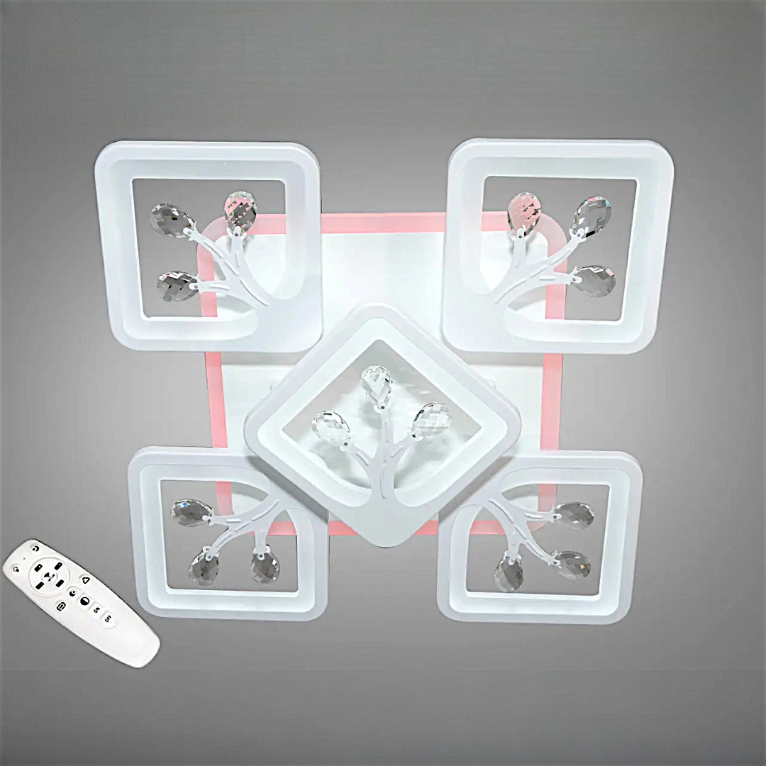 Сучасна стельова LED-люстра для спальні Diasha S8157/4+1WH LED 3color — біла, 90 Вт, 43×43 см Сучасна стельова LED-люстра для спальні Diasha S8157/4+1WH LED 3color — біла, 90 Вт, 43×43 см