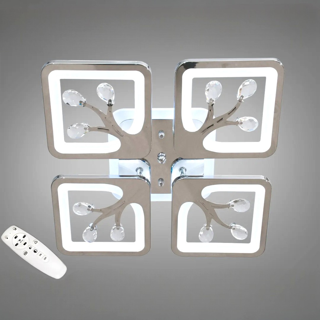 Сучасна стельова LED-люстра в передпокій Diasha S8157/4HR LED 3color — хром, 85 Вт, 37×37 см
