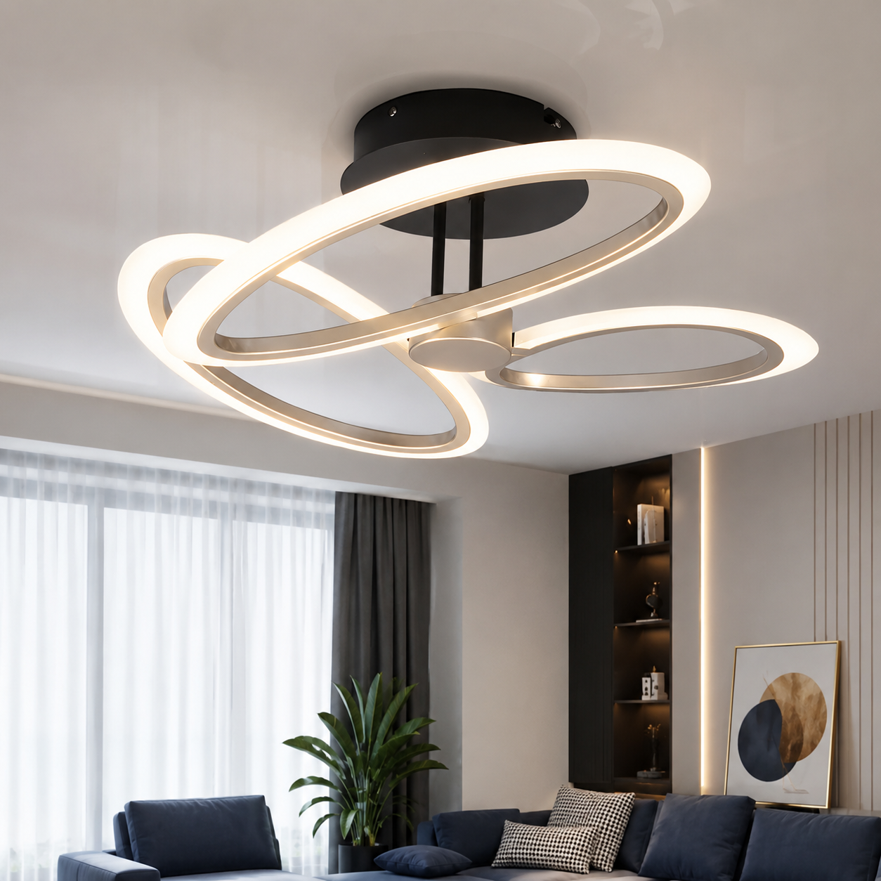 Світлодіодна стельова люстра Artlight WG5144-3CF+BK, 50 Вт, світло-кавовий сатин + чорний