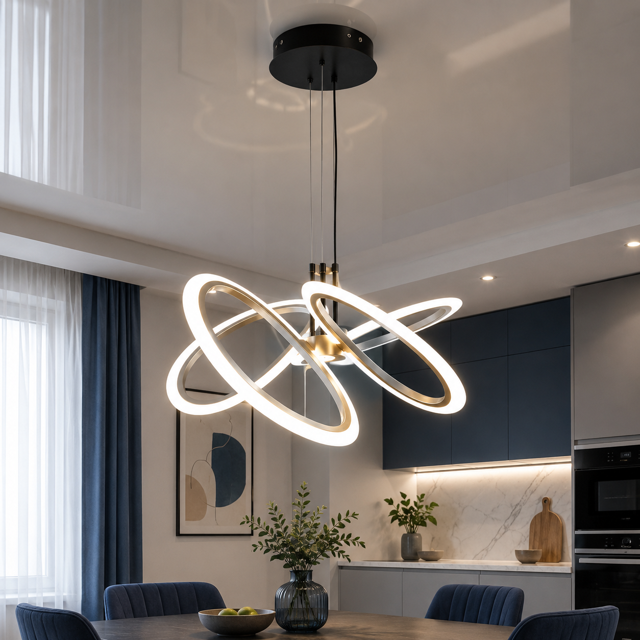 Світлодіодна підвісна люстра Artlight WG5145-4CF+BK, 64 Вт, світло-кавовий сатин + чорний