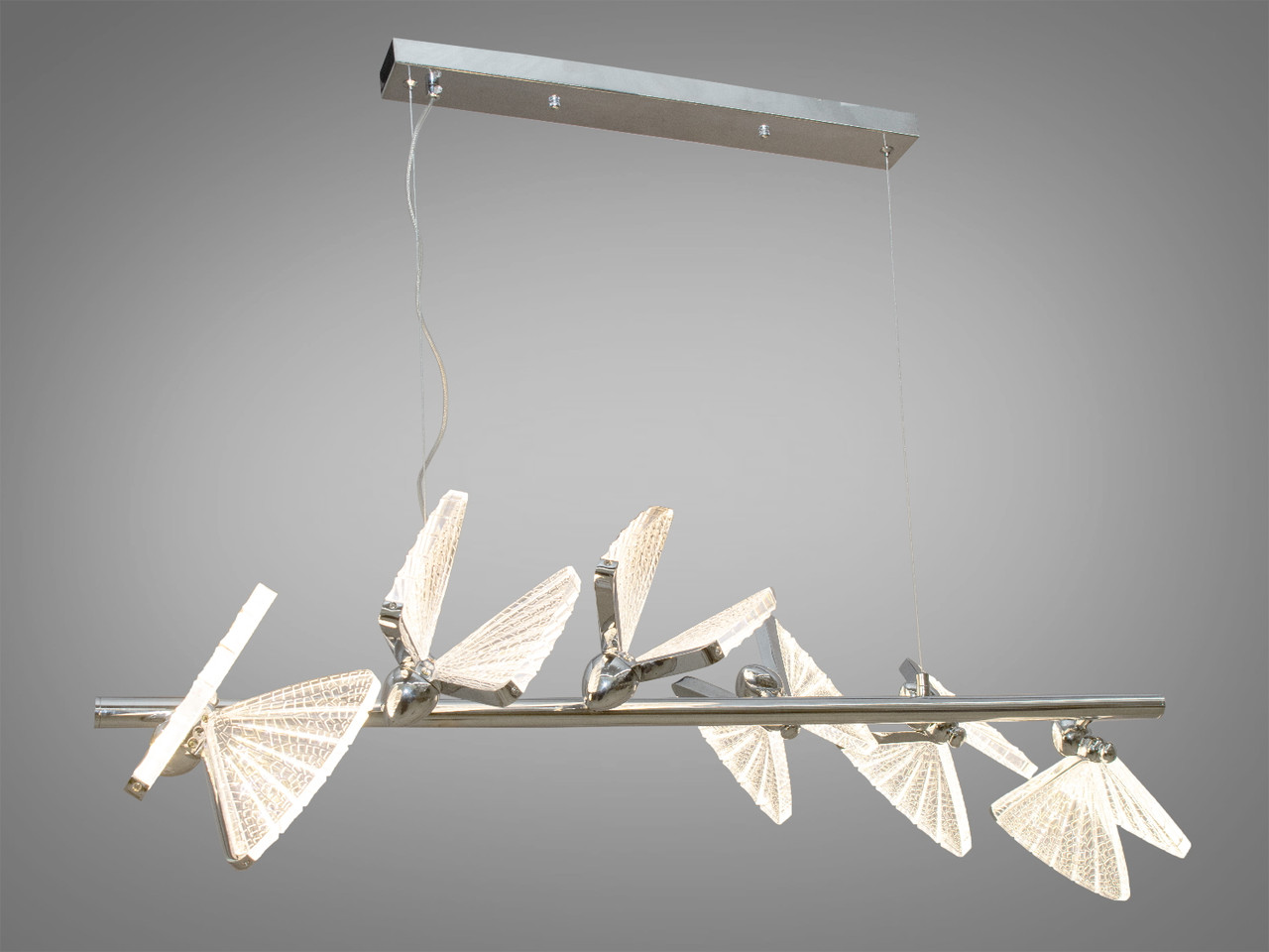 Світильник підвісний LED Diasha Y8022L-6HR Метелики, 48W, хром, сучасний стиль для коридору, вітальні, спальні, офісу